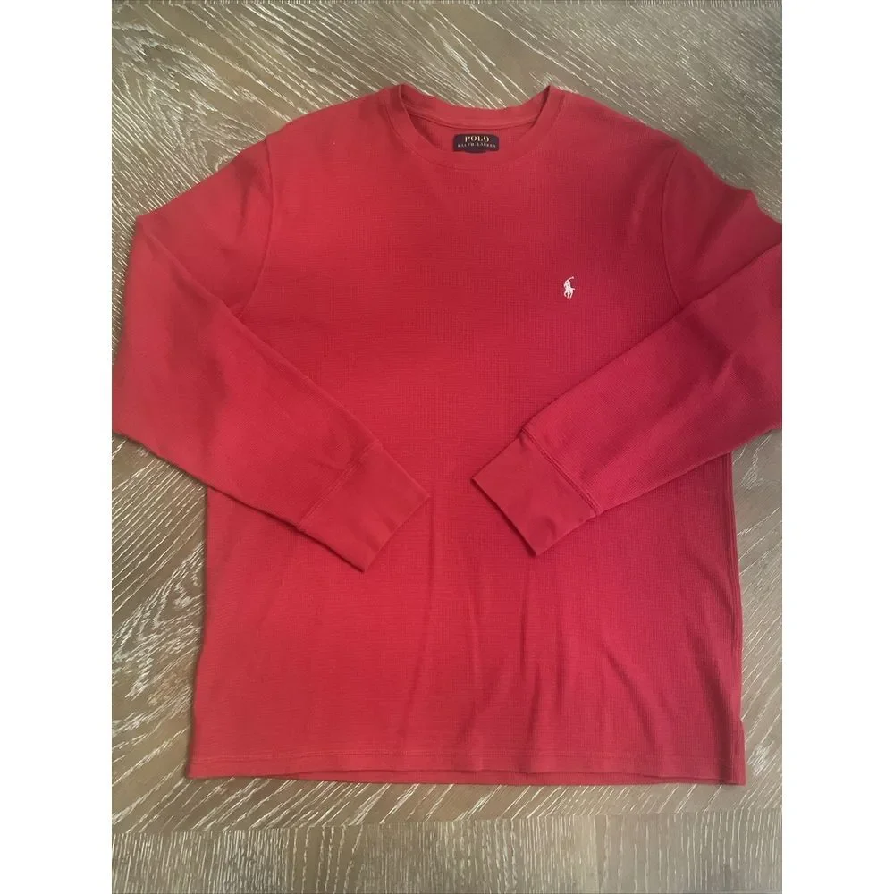 Polo Ralph Lauren Mens Waffle Knit Thermal Long Sleeve RED Shirt XL EXCELLENT‎